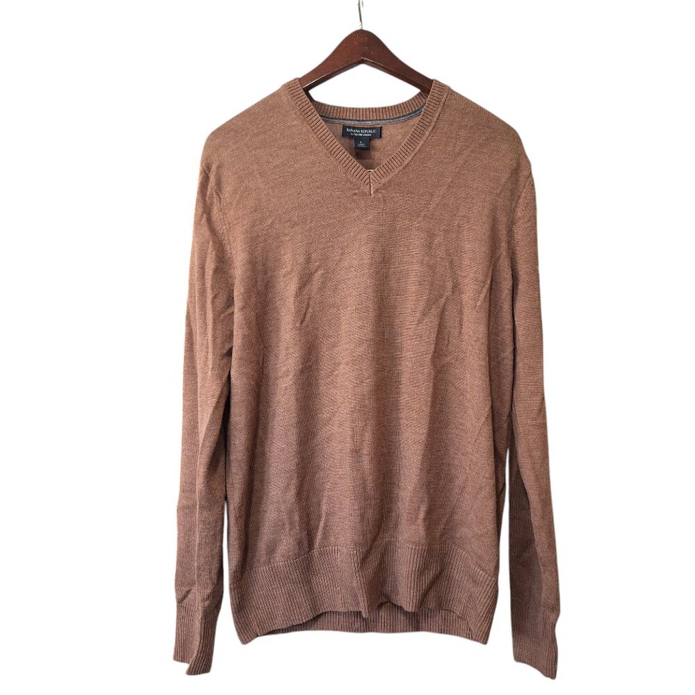 Banana Republic Extra Fine Merino Wool V-neck Brown Sweater Men's Size L